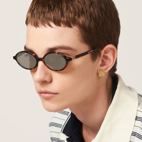 NEW MIU MIU MU04ZS OVAL HAVANA SILVER WOMEN SUNGLASSES MU04ZSF VAU07F - Picture 2 of 13